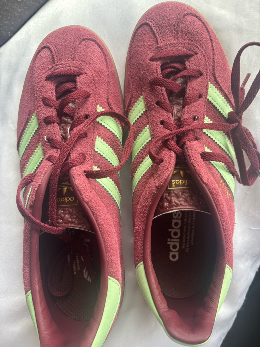 adidas Burgundy Suede Sneakers with Mint Green Stripes